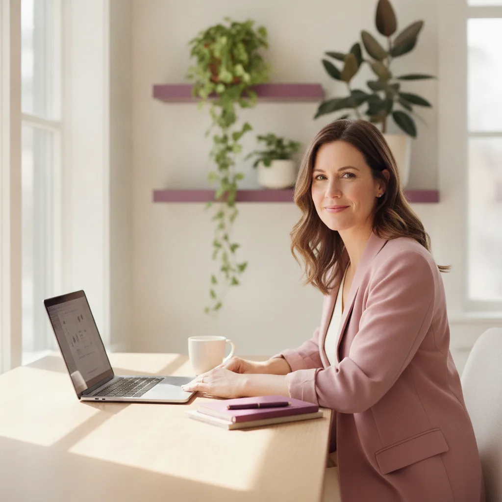 Confident woman at her desk launching a freelance career